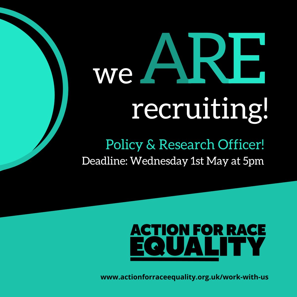 Join us in the fight against race inequalities! 🌟
 
We're seeking a Policy & Research Officer to tackle disparities in education, employment, and the Criminal Justice System. 

Apply now and make a difference! actionforraceequality.org.uk/job-opportunit… 

#JobOpening #Equality #ResearchOfficer