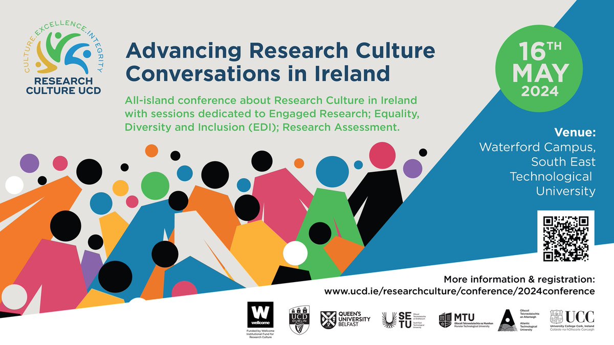 UCC Research will partner in an upcoming conference all-island conference 'Advancing Research Culture Conversations in Ireland', which is supported by the Wellcome Trust Institutional Funding for Research Culture.  Full registration details 👇 ucd.ie/researchcultur…