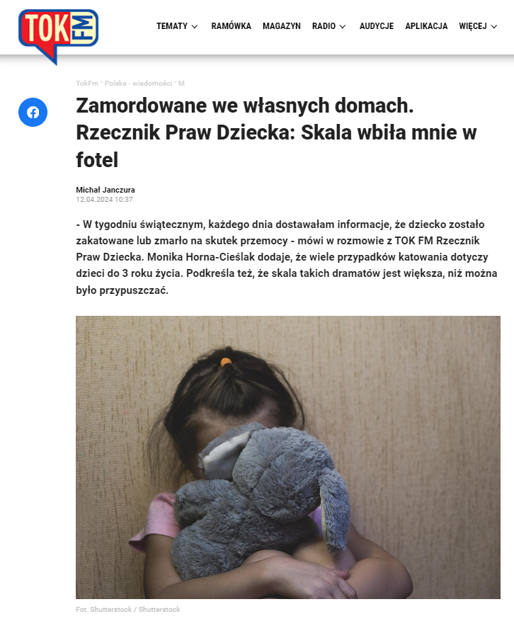 ❗️ Bite, katowane, umierają często we własnych domach. Większość ofiar nie miała 3 lat! - W tygodniu świątecznym, każdego dnia dostawałam informacje, że dziecko zostało zakatowane lub zmarło na skutek przemocy - mówi w rozmowie z TOK FM Rzecznik Praw Dziecka @MHornaCieslak