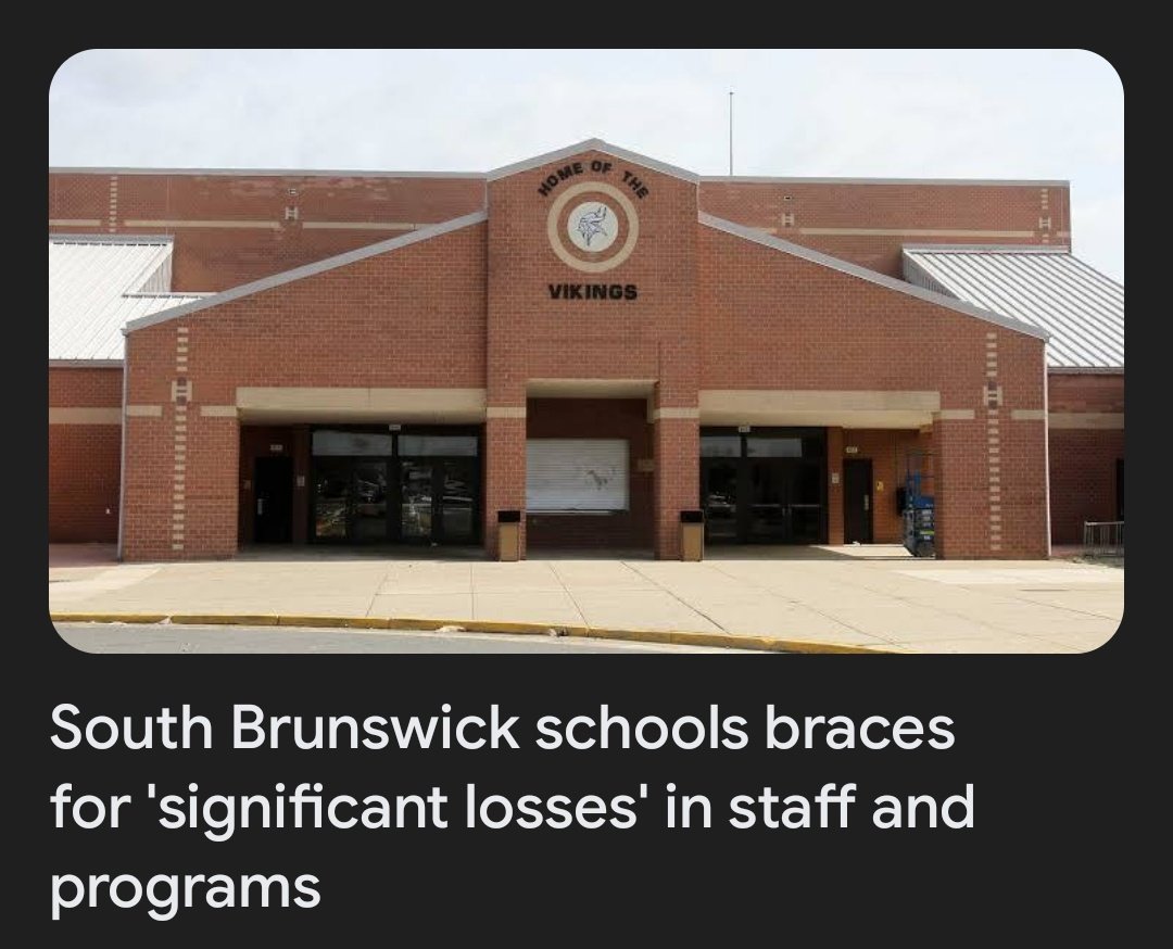 South Brunswick #NewJersey has found itself with a revenue shortage of $6.2 million “due to the state’s continued assault on our budget over the last six years.'

5% loss of staff, increased fees for lunches, increased class sizes, reduced security and course eliminations.

More…