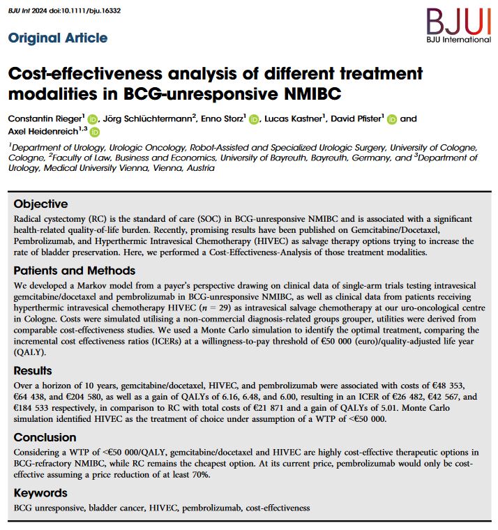 Online now: Cost-effectiveness analysis of different treatment modalities in BCG-unresponsive NMIBC @CRieger25 doi.org/10.1111/bju.16…