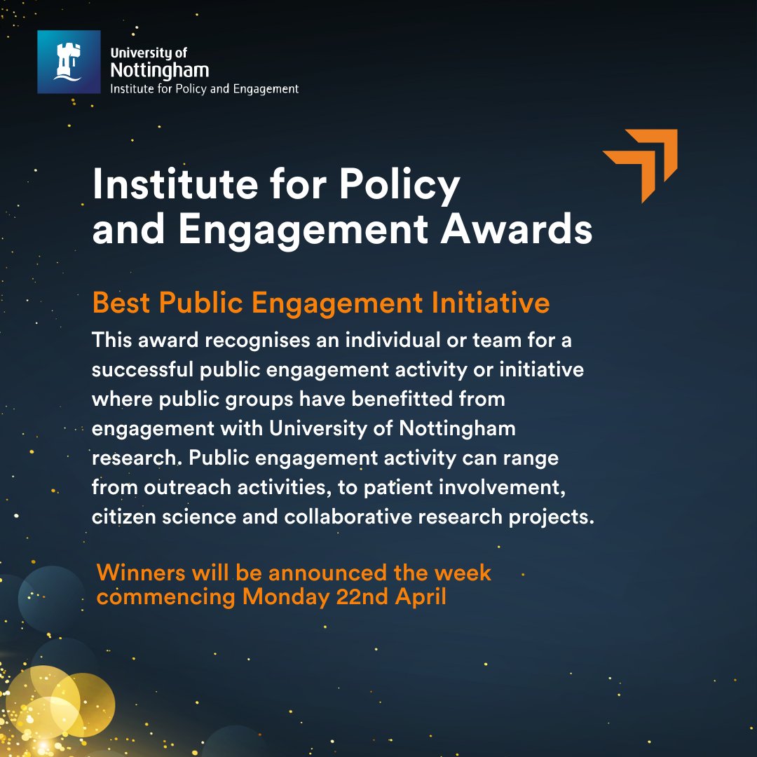 📢Today is a good day to announce our final shortlist for #IPEAwards: Best Public Engagement Initiative category.🎉 ➡️Congratulations to @PatrickBao1 from @UoNArts, @ProfessorPaulC1 from @UoNFacultyMHS, @DrDanielJolley from @notts_psych and Professor Helen Kennedy from @UoNArts.