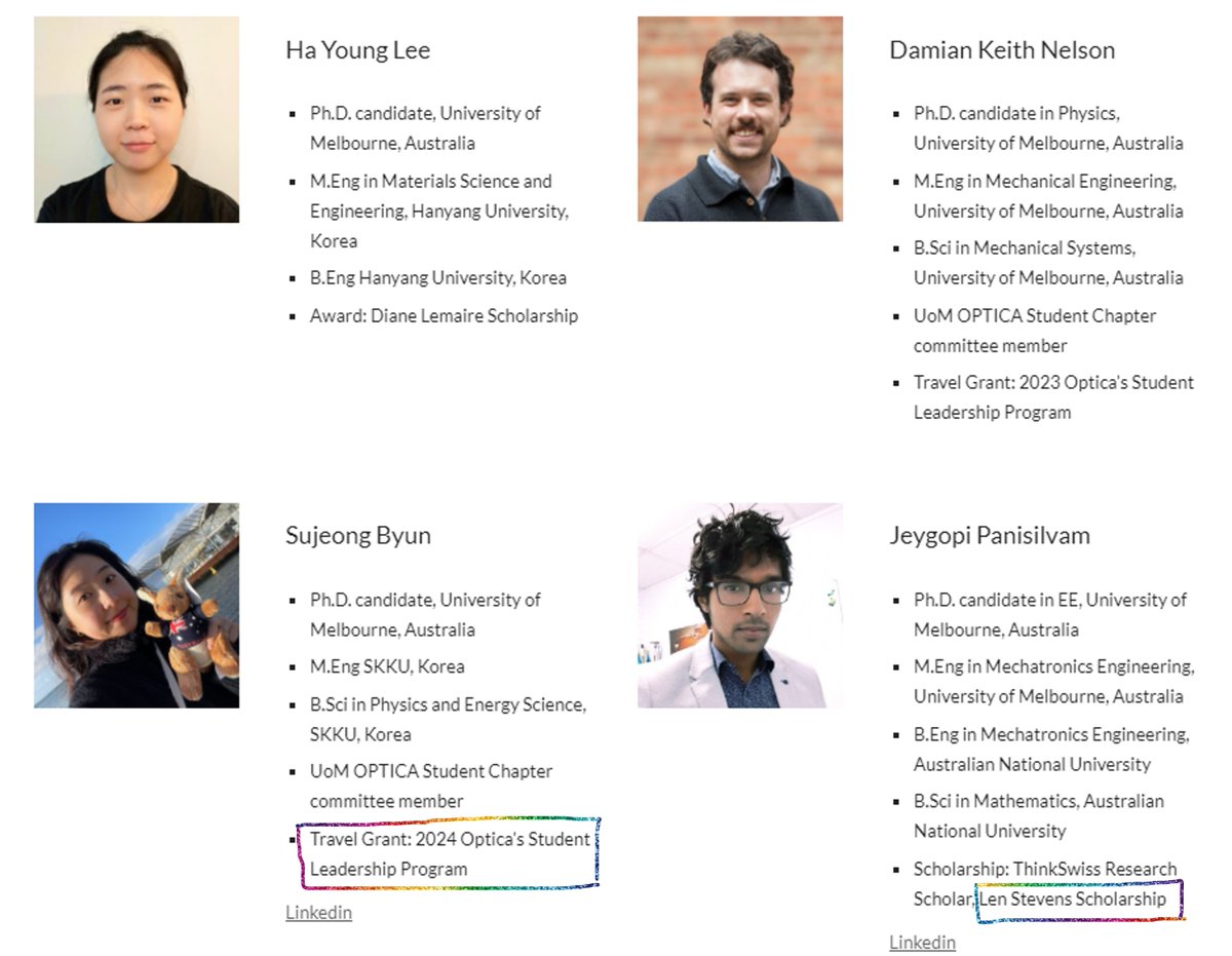 Excited to share our group members' achievements! Jey won the Len Stevens Scholarship, which affords him to spend six months in Japan at Prof. Moraru's group. Sujeong has been selected for OPTICA's student leadership program, covering travel expenses to Colorado, Denver, US.