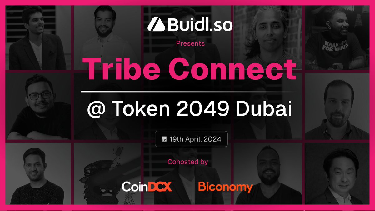 Web3 fam, @BuidlersTribe is bringing the squad to Dubai! ✈️

Tribe Connect, co-hosted with <a href="/CoinDCX/">CoinDCX : India Ka Crypto Coach</a> &amp; <a href="/biconomy/">Biconomy</a>, at <a href="/token2049/">TOKEN2049</a> is where it's at - if you want to 👇🏼

• Link up with the OG players in the game
• Solve them startup problems
• Network with the crème de la crème