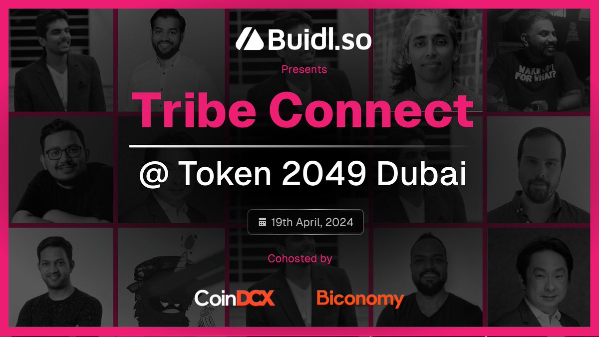 Web3 fam, @BuidlersTribe is bringing the squad to Dubai! ✈️ Tribe Connect, co-hosted with @CoinDCX & @biconomy, at @token2049 is where it's at - if you want to 👇🏼 • Link up with the OG players in the game • Solve them startup problems • Network with the crème de la crème