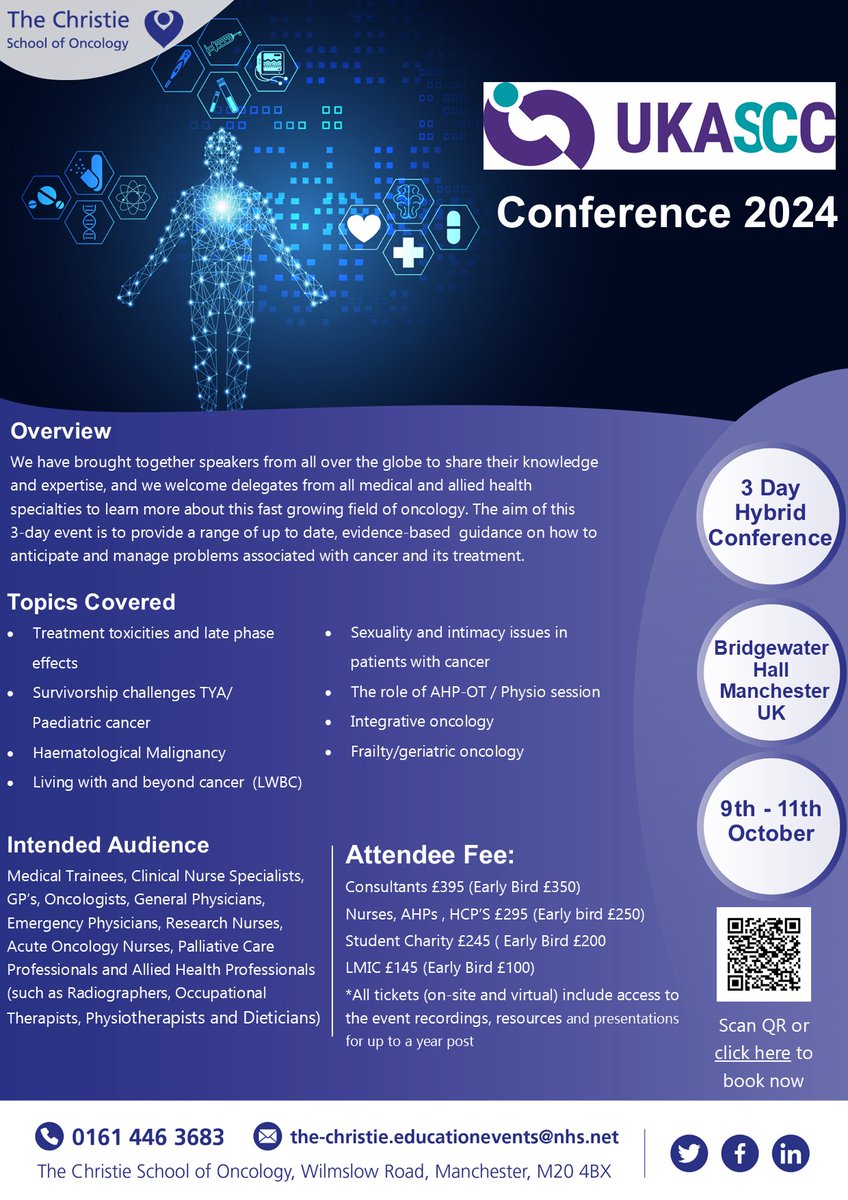 CICEManchester's tweet image. Don't miss out on the #UKASCC24 Conference 2024

Join us from October 9th-11th for 3 days of cutting-edge insights and strategies to tackle cancer challenges.

Grab your early bird tickets NOW before they're gone! ow.ly/rR8o50Rc4Mc.

#CancerConference #MedicalConference