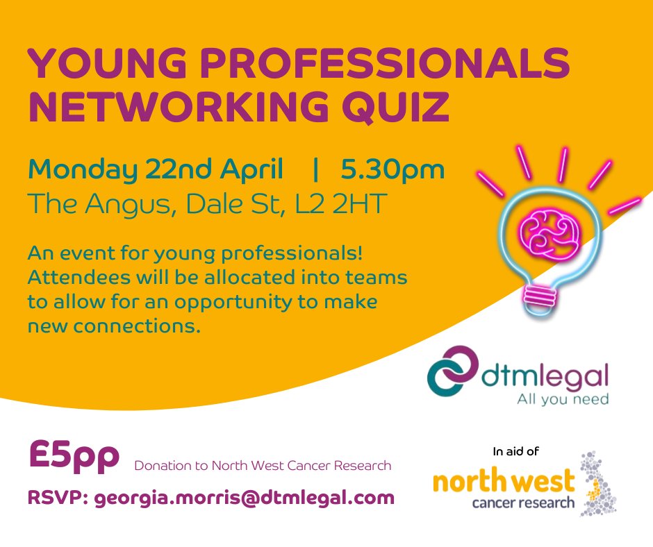 Put your knowledge to the test at the @DTMLegal Young Professionals Networking Quiz! A fun-filled evening of trivia, networking, and forging new connections. Take the quiz, share some laughs, and build your professional network, while contributing to life-saving cancer research!