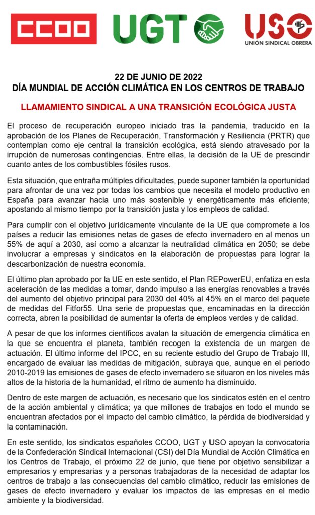 La participación sindical en la acción climática es un territorio casi inexplorado, más allá de compromisos puntuales y de la escala institucional, con muchas diferencias entre países y suspicacias acerca de los costes de la transición ecológica. revistas.cef.udima.es/index.php/rtss…