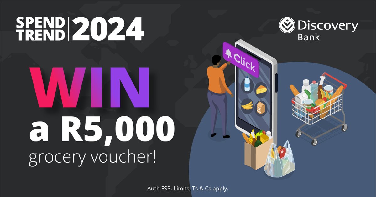 🛒 Dive into the digital shopping revolution! #SpendTrend24 reveals a jaw-dropping 10% surge in online grocery shopping in 2023.

Tell us how we make online shopping easier for you for a chance to WIN a R5,000 voucher 🛍️
Reply using #DiscoveryBestBank
*Ts&Cs apply