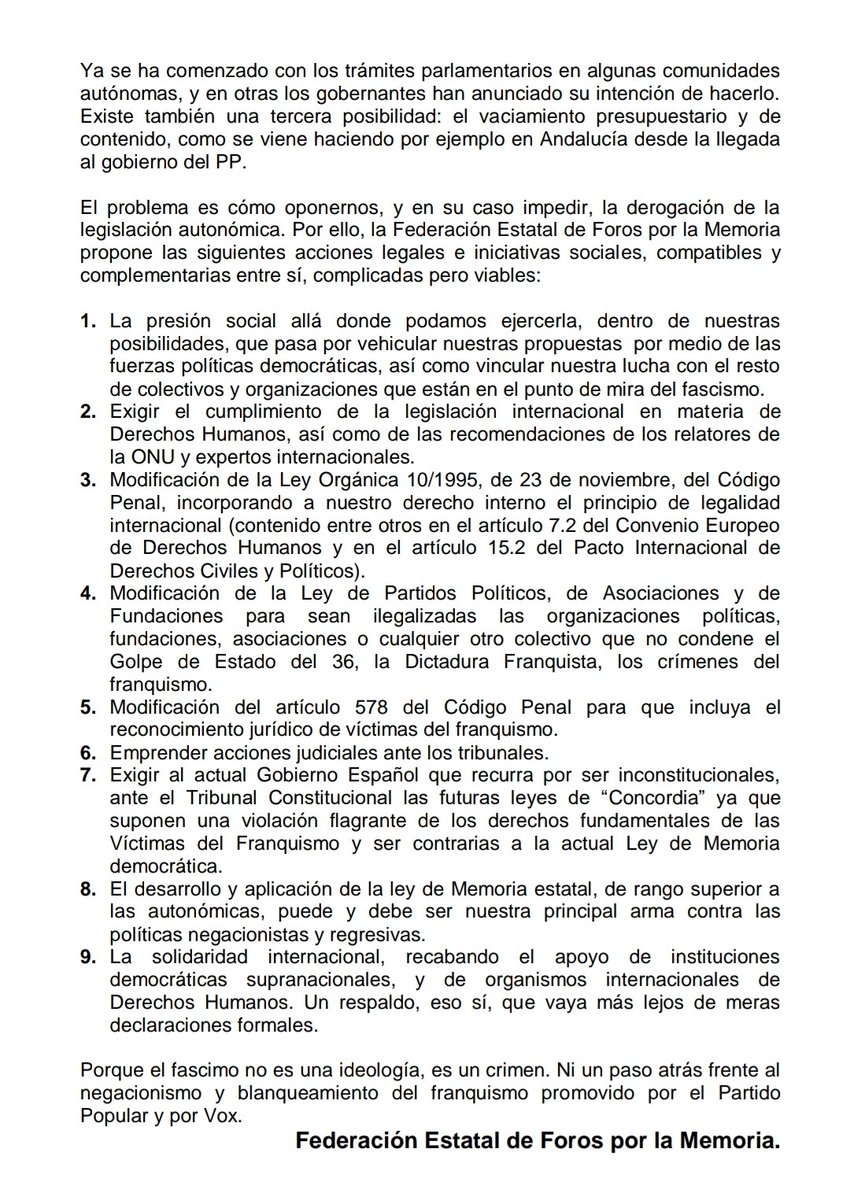 De la impunidad a las leyes de 'Concordia'. Comunicado de la Federación Estatal de Foros por la Memoria @foromemoria foroporlamemoria.info/2024/04/de-la-…