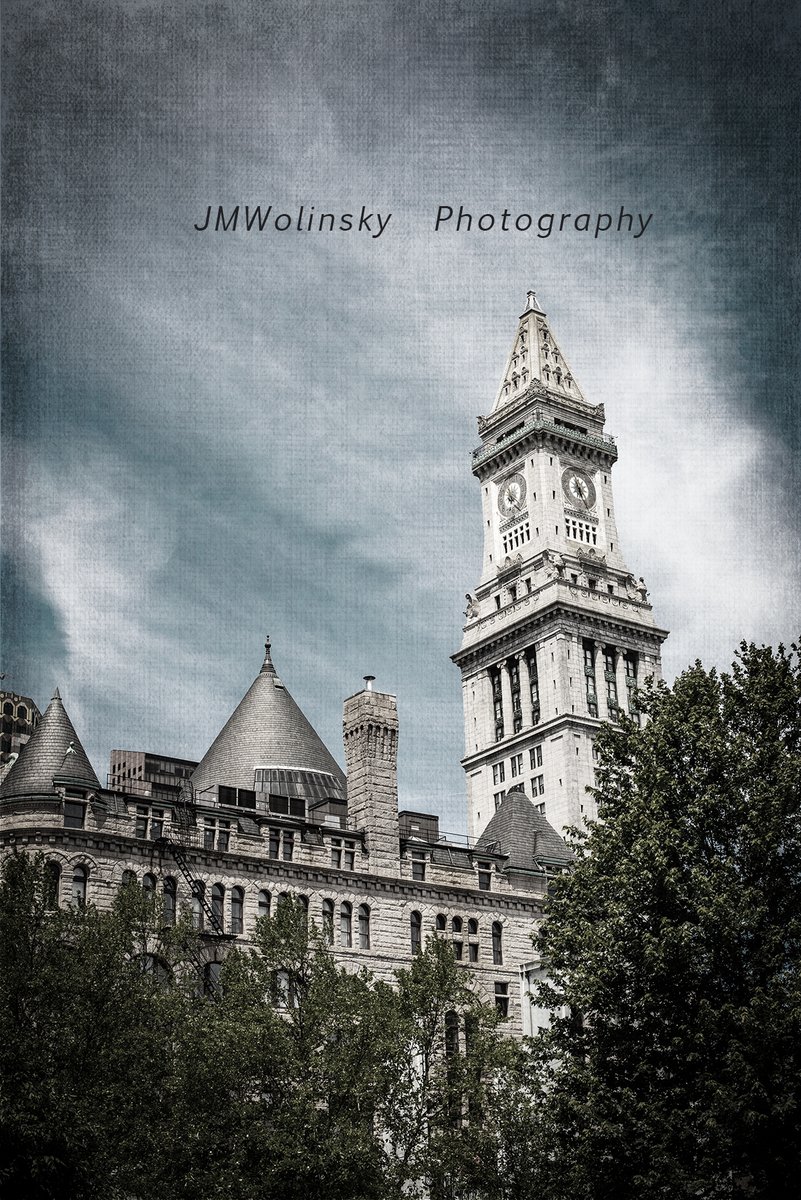 #Boston Custom House #Tower textured. The tower stands at 65ft. in #McKinleySq. The tower has copper-sheathed couplet windows, an illuminated observation deck. Each of the four sides has a 22-foot-wide marble-and-bronze clock.