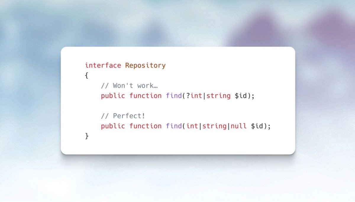 💡 Did you know it's not possible to make a union type nullable using the `?` operator? 👉 Use the `null` type instead.