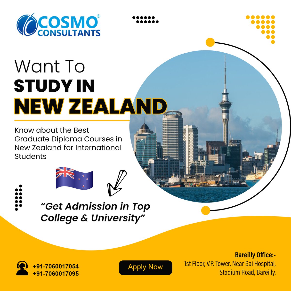 Want to Study in New Zealand 🇳🇿
Know about the best Graduate Diploma Courses in New Zealand for International Students bit.ly/4cQlIA5

For more information reach us: +91-7060017054, +91-7060017095.

#CosmoConsultants #NewZealand #Graduate #Diploma #StudyInNewZealand
