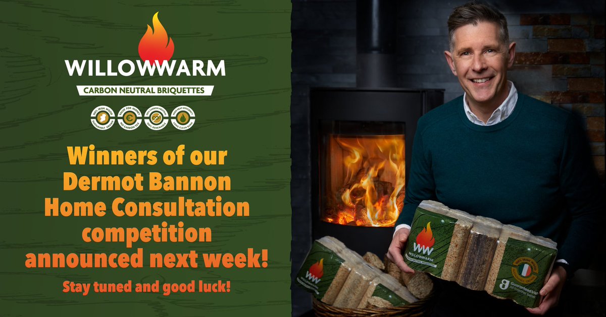 We have had a phenomenal response to our competition to win a private home consultation with Dermot Bannon. 

We will announce the winners next week!

Have a cosy, #WillowWarm weekend 🔥🔥🔥

#Briquettes #CarbonNeutral #Sustainability #EnvironmentallyFriendly #GuaranteedIrish