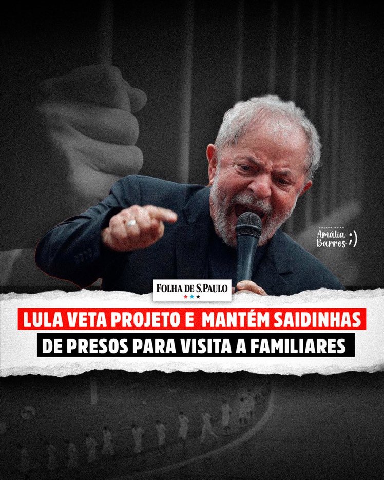 DERRUBAREMOS O VETO! Lula veta projeto, mantém saidinhas de presos e não esconde de que lado está. O Brasil não aguenta mais! #ForaLuladrãoESuaQuadrilha