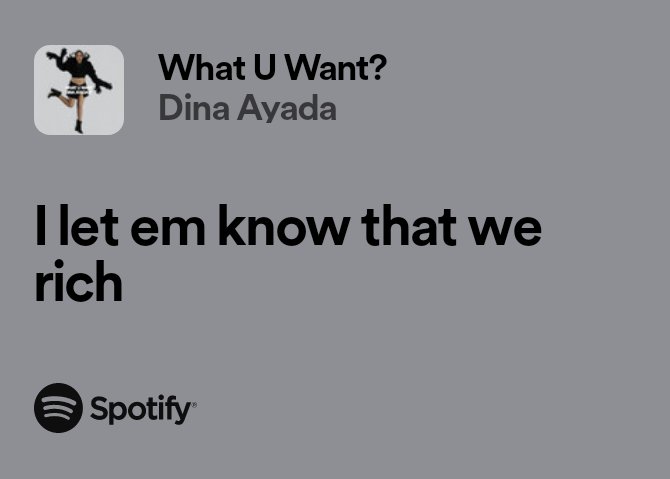 #LYRICOFTHEDAY

What U Want? By @DinaAyada 

#DinaAyada #ChukiBeatz #SUPERSTAR! #LilTjay #Canada #TheGoodLifeTour #WhatUWant #NewMusic2024 #FemaleRapper