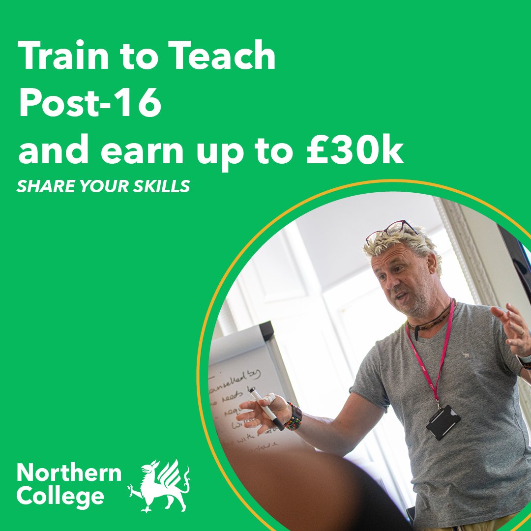 Train to Teach Post-16 and earn up to £30k! - Bursaries available for key subjects - Specialist teaching college for adults - Immerse yourself and stay residentially Apply now northern.ac.uk/course-departm…