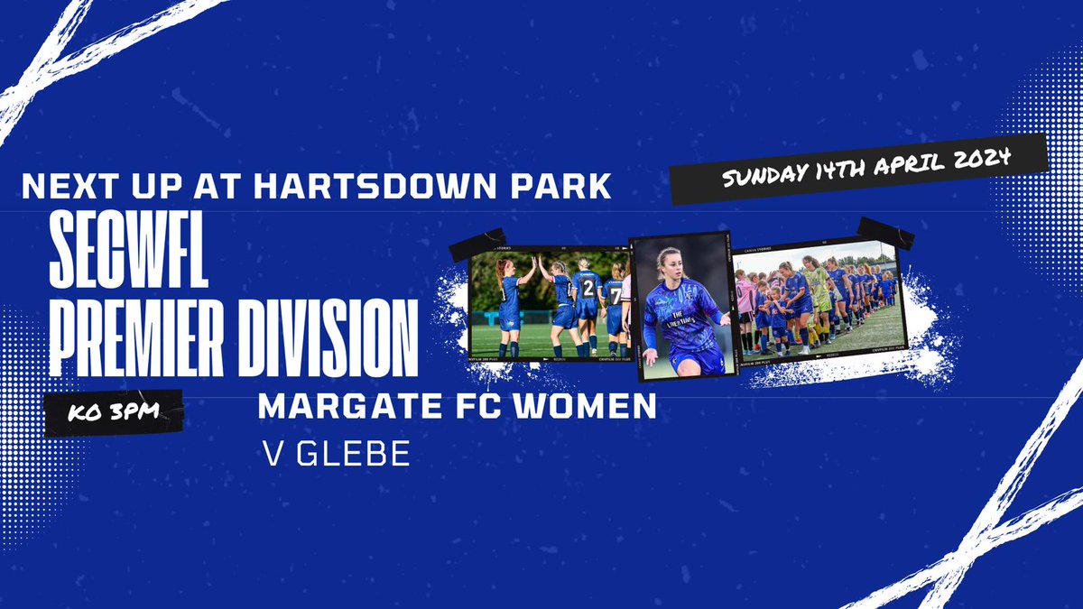 Another week, another fixture ⚽ This weekend we take on Glebe in our last home fixture of the season 🔵 🗓️ Sunday 14th April 2024 🕑 3pm 📍 Hartsdown Park Stadium 🎟️ £2 Up The Gate 💙