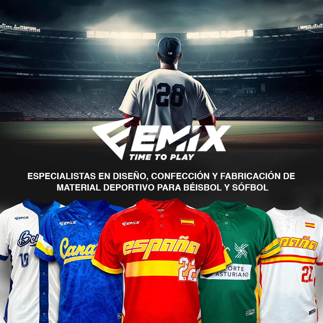 EmixTeamWear's tweet photo. En Emix somos especialistas en diseño y fabricación de material deportivo para béisbol y sófbol.
¡Descubre nuestros nuevos productos! 

#emix #emixtimetoplay #timetoplay #equipacionesdeportivas #sofbol #campeonato #deporte  #play #beisbol #softball #sport #tshirts #baseball https://t.co/CyFxwDI4W8