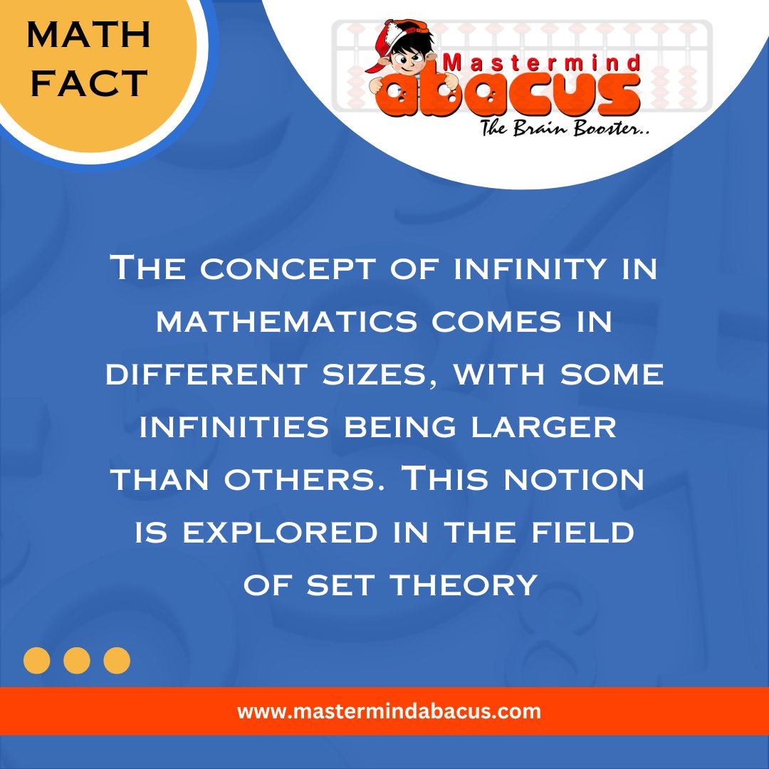 The concept of infinity in Did you know there are different sizes of infinity? Mastermind Abacus helps kids develop a love for learning and exploring numbers. 𝐁𝐨𝐨𝐤 𝐀 𝐅𝐫𝐞𝐞 𝐃𝐞𝐦𝐨 𝐂𝐨𝐧𝐭𝐚𝐜𝐭: 6264630850 𝐕𝐢𝐬𝐢𝐭 : mastermindabacus.com #MastermindAbacus #Math