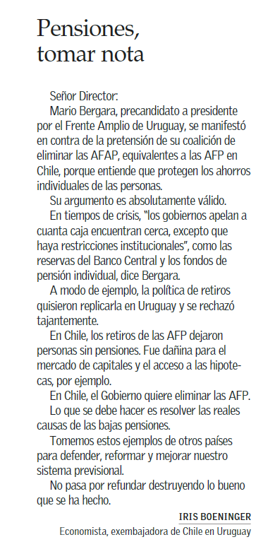 < Pensiones, tomar nota > 
por @boeninger 
#cartaaldirector @ElMercurio_cl 
12abril2024