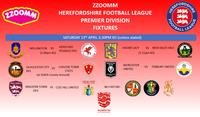 13/4 | @zzoommfullfibre HFL Premier ⚽️

As signs of spring are here 👀🙊🤞
@WellingtonFC1 will be presented the League Trophy as we also see

@MalvernTownDev v @CleeHillUnited
@HolmeLacy v @NewDalesValeFC
@WorcesterUtd1 v @TenburyUnited
@GCAFCofficial  Res v @Ludlowtowncolts