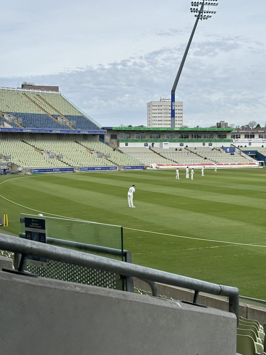 Matthew Potts opens the bowling with Scott Boland prowling the boundary. Ben Stokes is somewhere in attendance too…