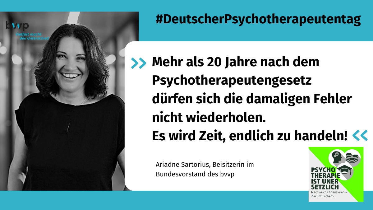 Jetzt! 
44. #DeutscherPsychotherapeutentag in #Würzburg - @AriadneSartorius und Dr. Johanna Thünker moderieren #Kundgebung zur Finanzierung der Weiterbildung
#psychotherapieistunersetzlich
#bvvp #bvvpJungesForum #VielfaltmachtdenUnterschied 
bvvp.de/psychotherapie…