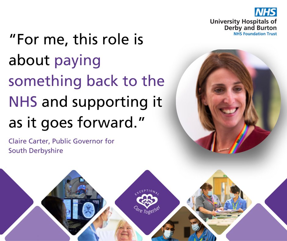 Claire, one of our Public Governors for our South Derbyshire constituency, says her role gives her the chance to give back to the Trust where she gave birth to her children 💜 Nominations are currently open to become one of our next Public Governors ➡ bit.ly/3Jjhdk9