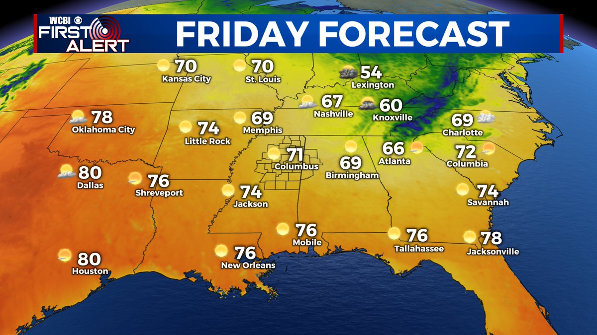 Happy FriYAY - we've got beautiful weather in store today! Expect sunshine all day (finally), but we'll have lingering wind gusts up to 20-30 mph at times. #mswx #alwx