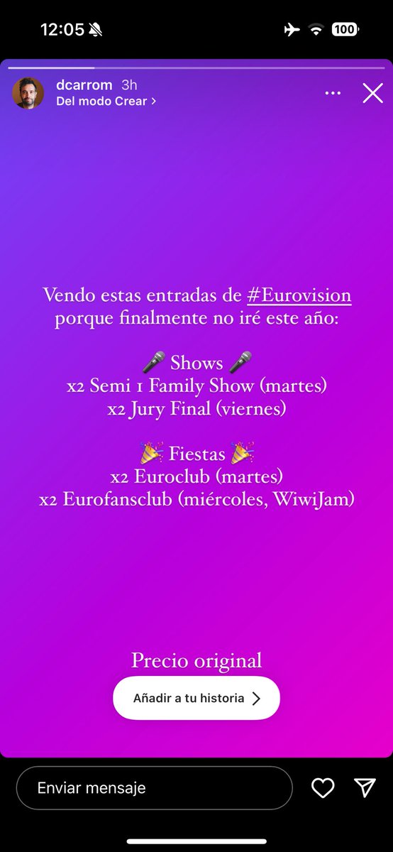 . @dcarrom se ha puesto en modo vendedora, compradle y os venís a la Eurovisión 😋