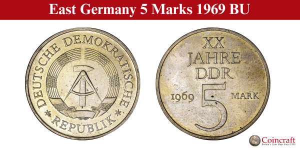 #Coinoftheweek: Dive into history with the East Germany 5 Marks 1969 BU - a coin that stands as a symbol of a bygone era. Released 20 years after #GDR's formation, this piece doesn't just hold monetary value, it's a snapshot of time, frozen forever! 💰🕰️ coincraft.com/east-germany-5…