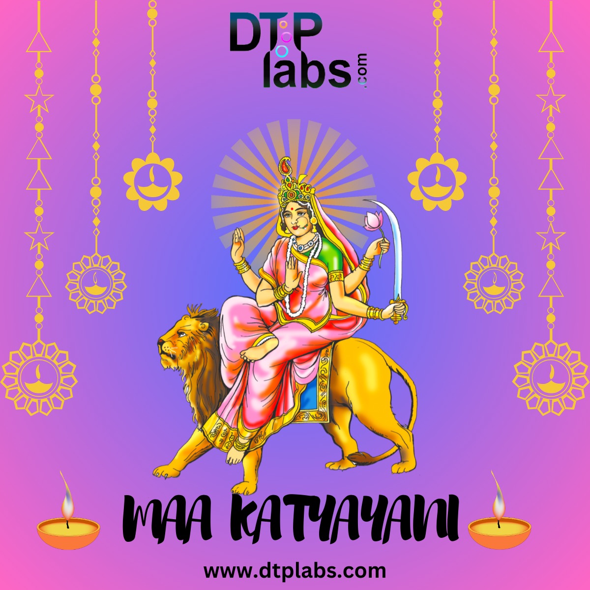 Mata Katyayani, the sixth form of Goddess Durga, worshipped during Navaratri, is revered for her fierce aspect, symbolizing courage and strength. #Navratri #GoddessDurga #FestivalOfNineNights #dtplabs #NavratriCelebrations #DurgaPuja #DeviBlessings #MataKatyayani