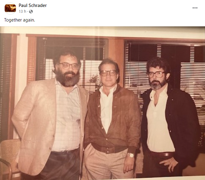 #BeCannesRewind : Paul Schrader nous fait le cadeau de cette photo géniale sur son compte Facebook : près de 40 ans après la présentation de MISHIMA à Cannes en 1985, sur lequel Francis Ford Coppola et George Lucas étaient producteurs délégués, les trois cinéastes se retrouveront…