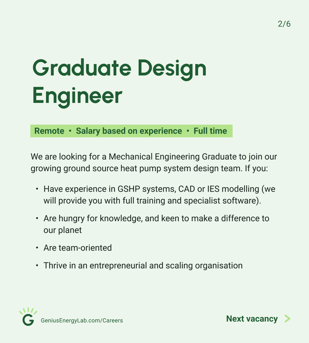 GeniusEnergyLab's tweet image. Exciting news! 🌟 We&apos;re on the lookout for talented individuals to join our team as Graduate Design Engineers &amp;amp; Project Engineers. If you&apos;re passionate about renewable energy and making a difference, we want to hear from you! Details below 👇 #Hiring #JobsInEngineering