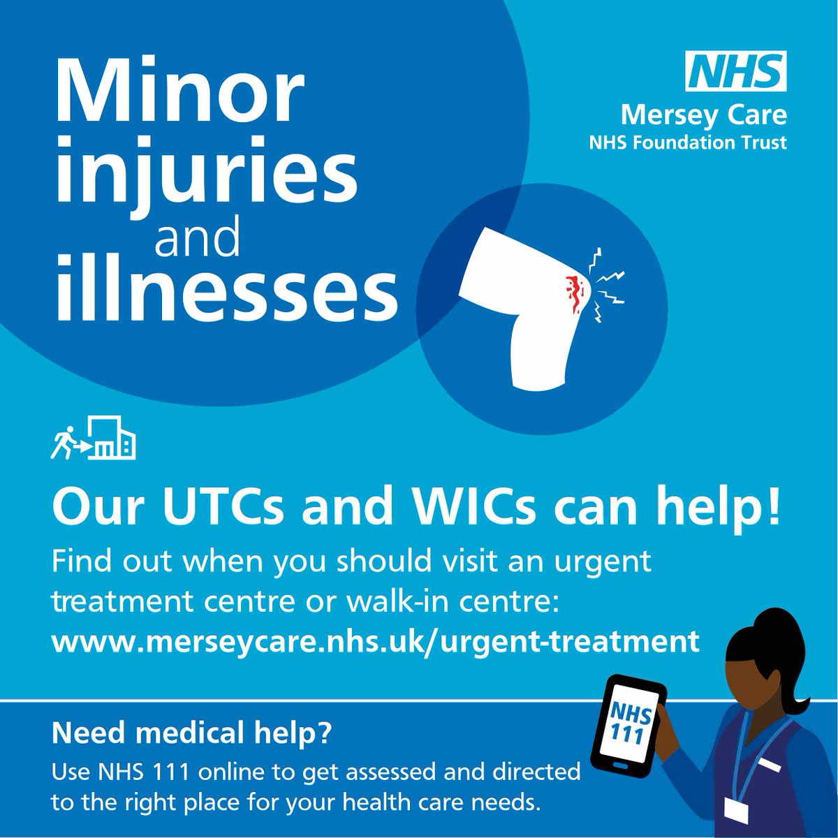 During the #GrandNational Festival emergency services will be busy 🏇🏽 Our urgent treatment centres are there to treat #MinorInjuries and #Illnesses all #Weekend. For same day urgent care, contact #NHS111 online, #StaySafe 💙 merseycare.nhs.uk/walk-in-centres