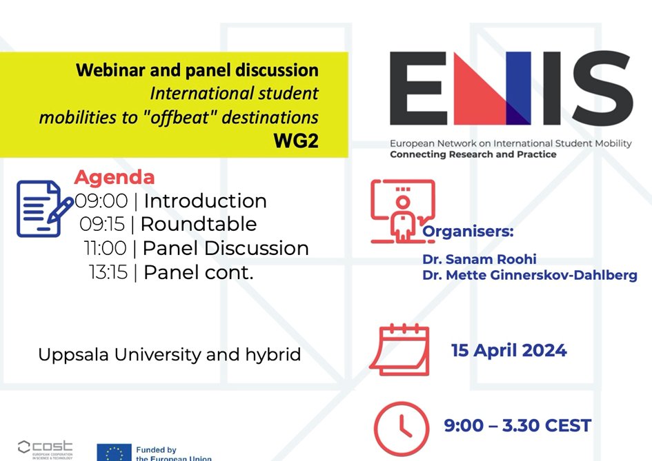 #KWIonTour → On 15 April, our colleague @sanamroohi will host a webinar and discussion on “International Student mobilities to ‘offbeat’ destinations” for the @ENISnetwork at @UU_University and online. Info: enisnetwork.com/events-news