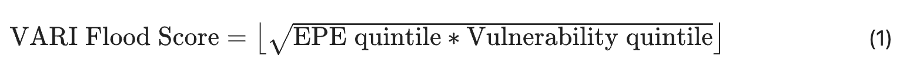 Finally, we create a “vulnerability-adjusted risk index” (VARI) score for every inhabited 90m2 cell on the planet for which we have data using this simple equation: (10/15)