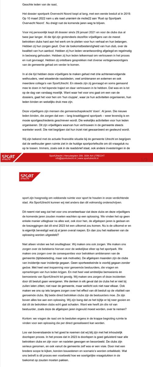 Op 26-08-2020 luidde EDO de noodklok over sportcomplex Overvecht-Noord. Ze hadden gelijk, laat <a href="/GemeenteUtrecht/">Gemeente Utrecht</a> nu weten. Omdat de Domstad momenteel financieel kopje onder gaat komt er geen oplossing. Onuitlegbaar en onverteerbaar vindt o.a. Sport Utrecht.
utrecht.bestuurlijkeinformatie.nl/Reports/Item/8…