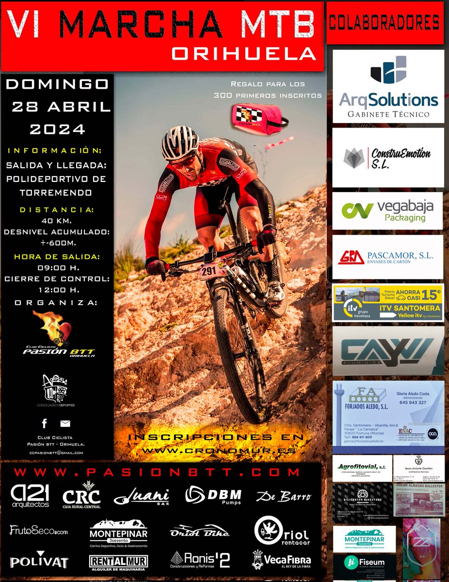 🏁🏁VAMOOOOOOOOSSS🏁🏁

Ya tenemos el cartel final de la marcha!!! 
Gracias a todos los patrocinadores y colaboradores!!! 

Ya van quedando pocas plazas...
Te vas a quedar fuera y lo sabes 
👉🏻cronomur.es/Event/signin.d…