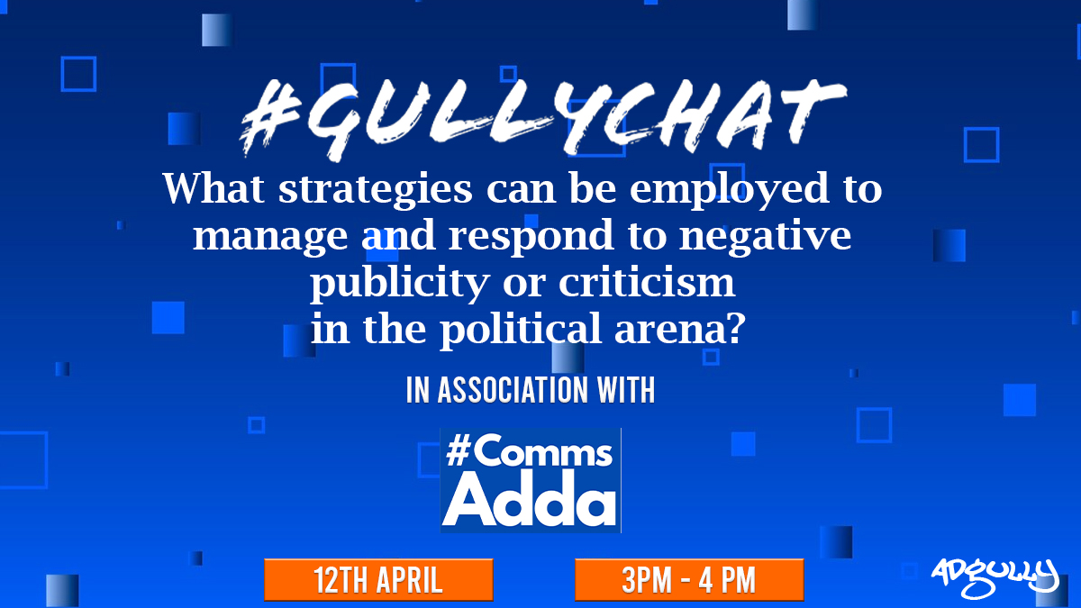 Here is the fifth question for today's #GullyChat

@akanksha_j20 @unkhita @Probasibangali @JoyshreeSaik @raja2king @subhenduray
@CommsAdda
#PR #PoliticalCommunication #PublicRelations #PoliticalPR