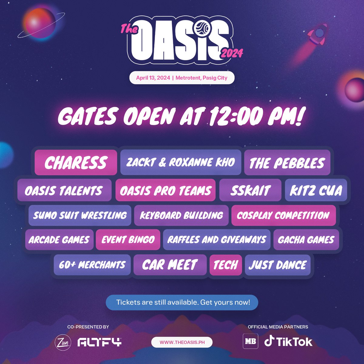 We are opening the gates to The OASIS!  

The OASIS opens at 12PM! If it gets too hot outside, we will open the gates earlier.  

See you tomorrow 🛸

#TheOASIS2024 #SinceDayOne