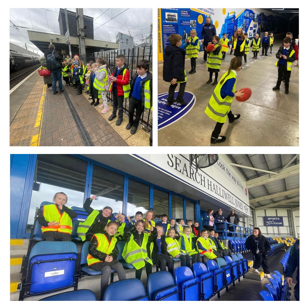 We took a group of excited year 3 pupils on the first Feel Good Field Trip to Warrington Wolves 🙌 🏉 The group took part in a mental health session, toured the stadium and even learnt how to throw and catch a rugby ball. @WarringtonRLFC @WWRLFoundation