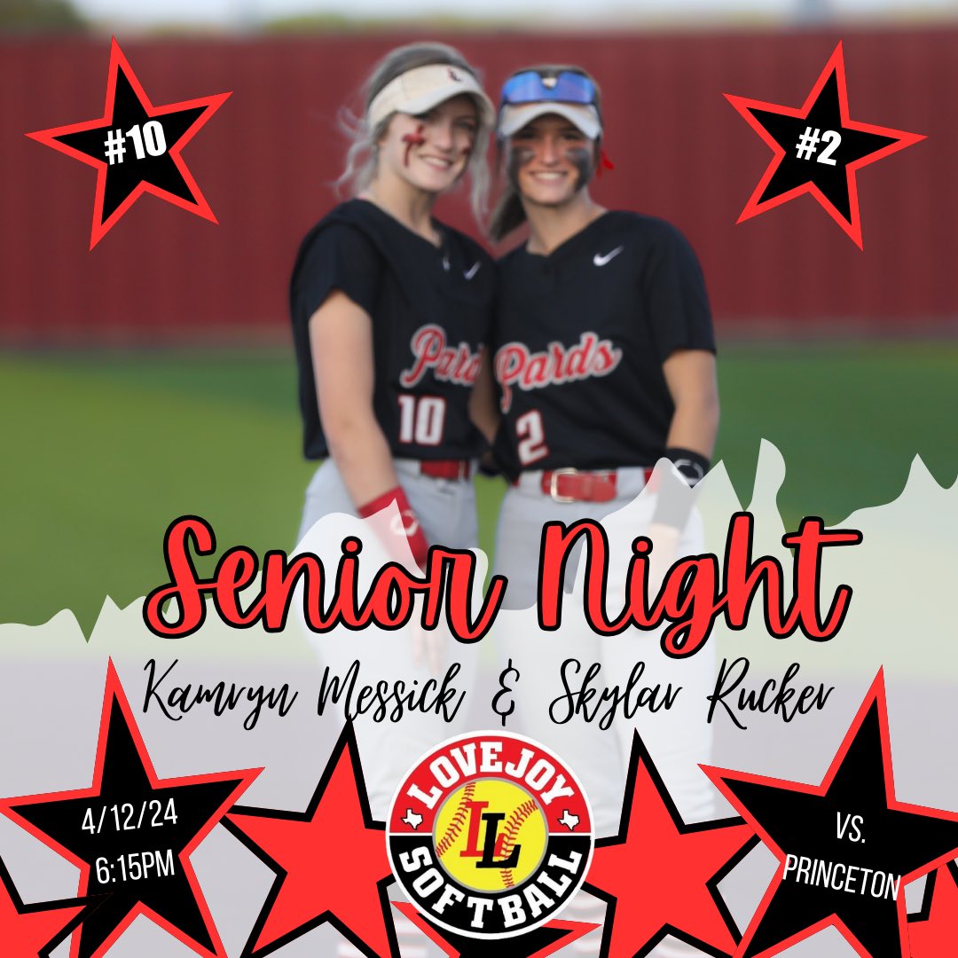 🚨SENIOR NIGHT!!
🐆LAST DISTRICT HOME GAME
📆Today, Friday, April 12th
⏰6:15 PM
🆚Princeton Panthers 
📍Lovejoy High School 
🥎 #ATTACK #Rollpards