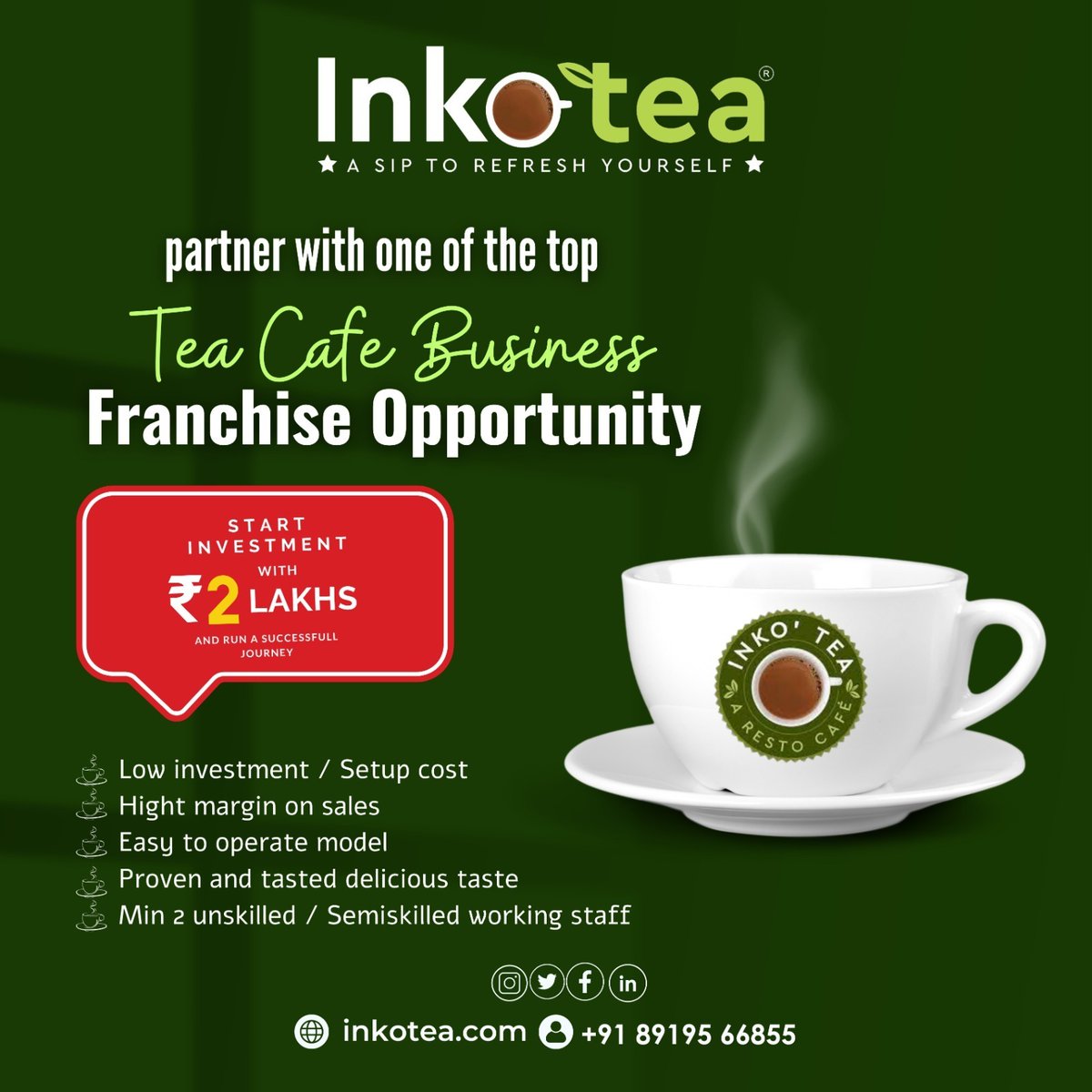 🍵 Welcome to Inkotea! 🍵
Partner with one of the top Tea Cafe Business Franchise Opportunities and start your investment journey with just 2 lakhs.
#Inkotea #BusinessFranchise #franchisebusiness #teafranchise #hyderabadcafes #teaoutlet #teaaddict #brewtea #tea #rainyseason
