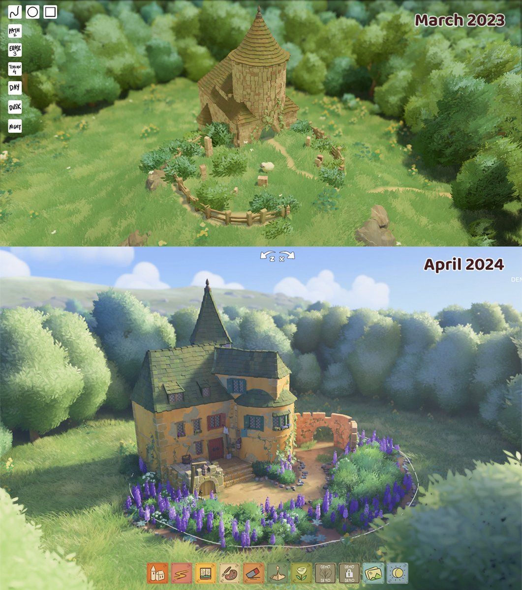 Just for funs I dug out a screenshot of Tiny Glade from a year ago. Well, I think it got a teeny bit shinier since then 😜