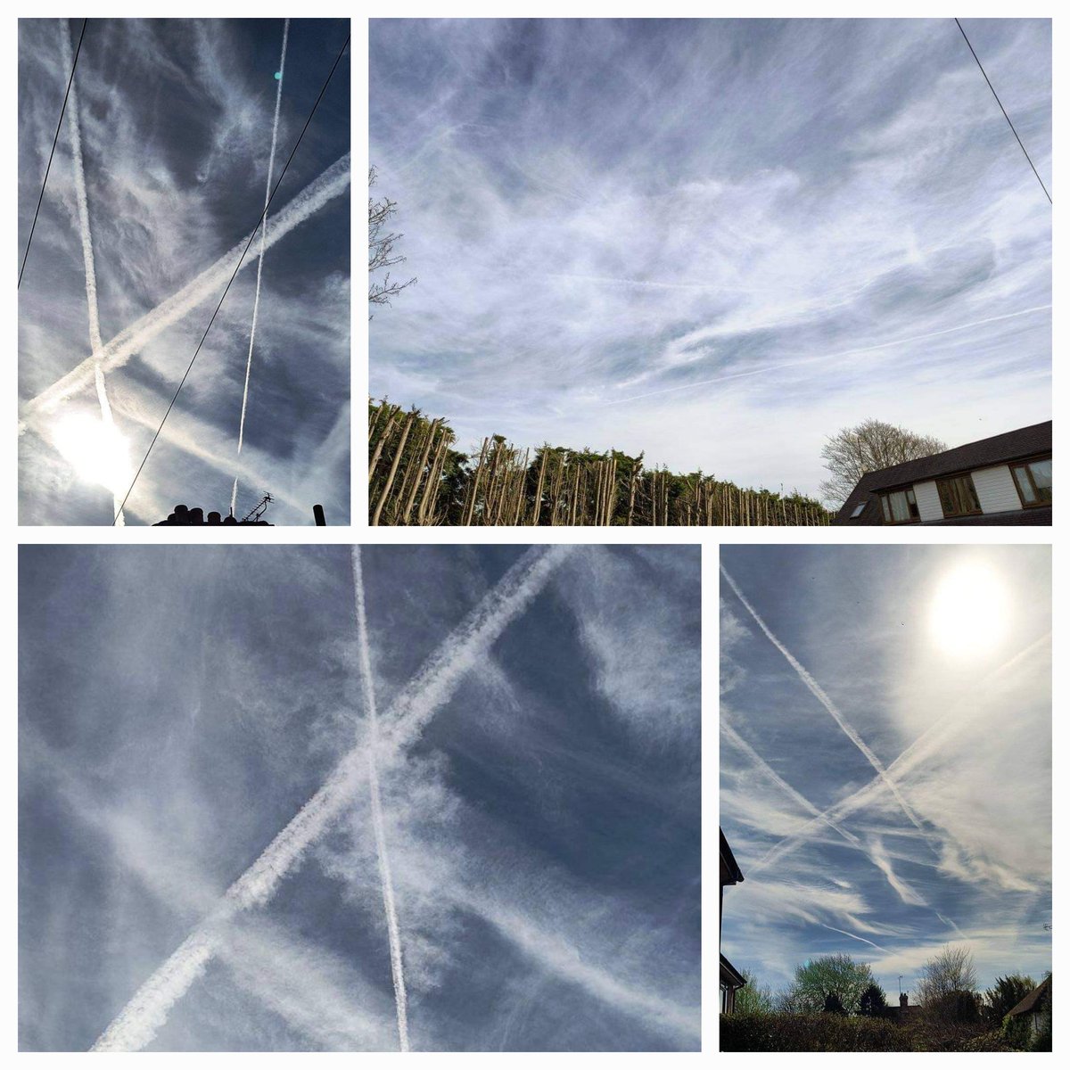 South of England this morning , if you clowns think that this is normal air traffic then you need to give your heads a wobble ##geoengineering #WeatherModification #WeatherManipulation #solarradiation