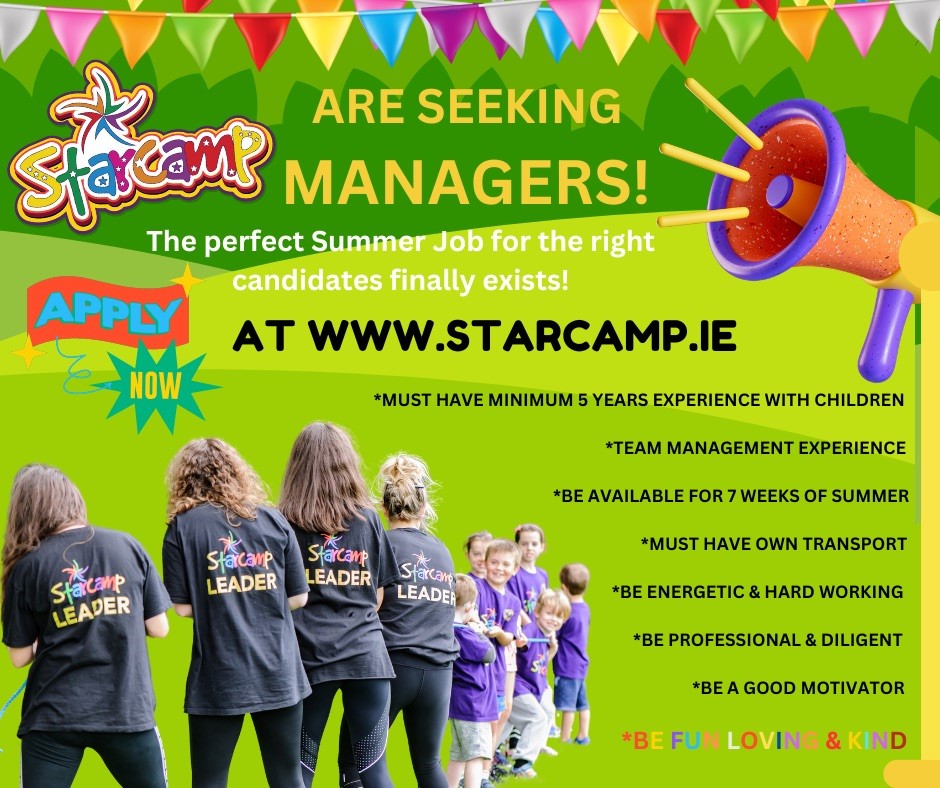STARCAMP - IRELAND’S award winning Summer / Easter Camp is NOW HIRING FOR THE DREAM TEAM NATIONWIDE! APPLY NOW at the JOBS section of our website: Link for website starcamp.ie #ad #jobfairy