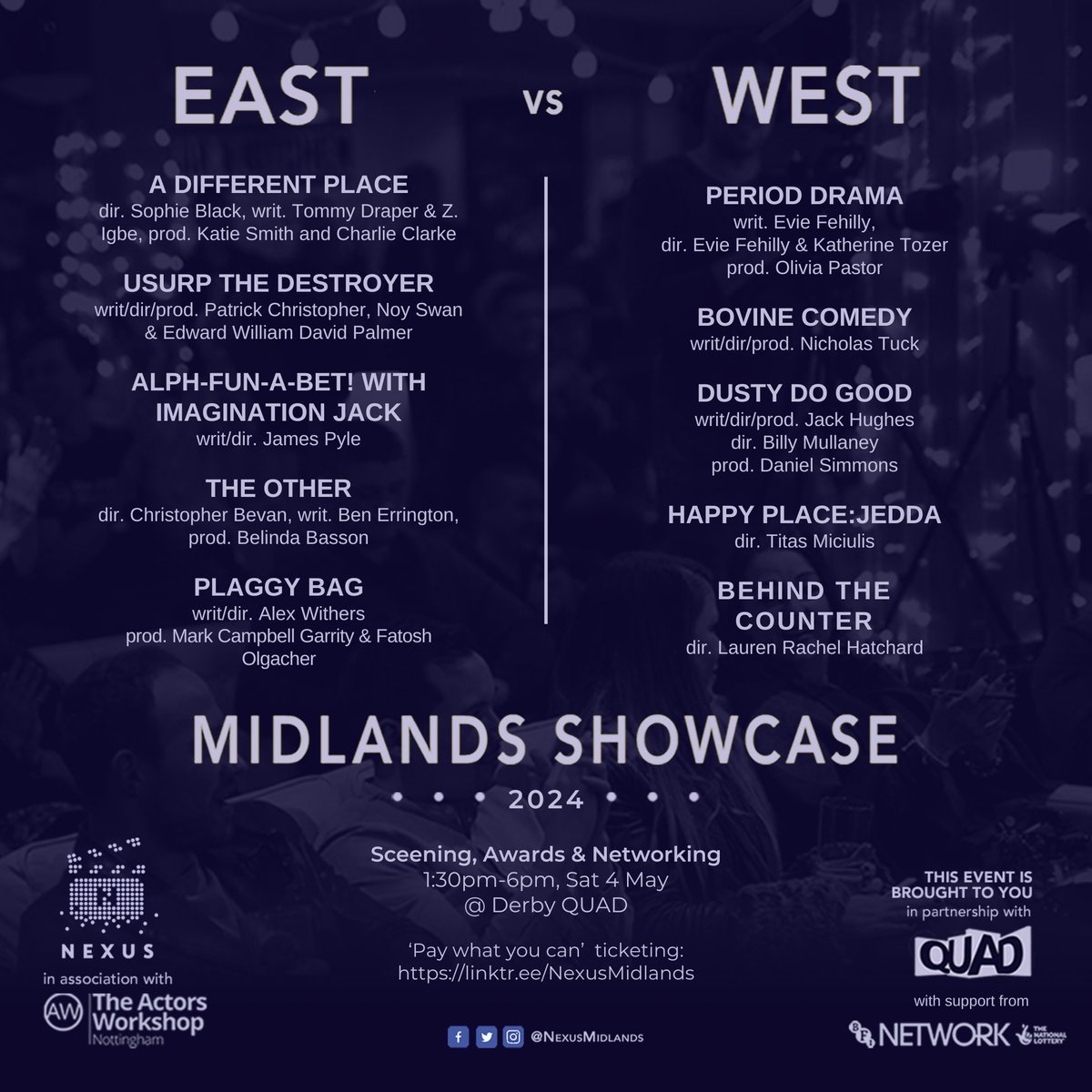 And we have our lineup! Tickets are now on sale - grab one now and come down to Derby QUAD on 4 May to support your region!! This event is brought to you in partnership with @derbyquad and supported by @bfinetwork linktr.ee/NexusMidlands for tickets!