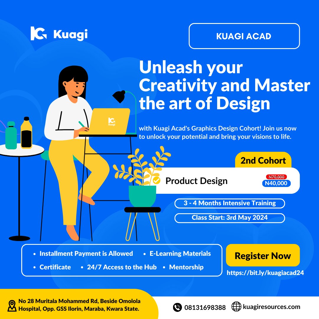 Learn everything from wireframing to user testing in Kuagi Acad's product design courses.😁 What you'll learn in this course: FIGMA ADOBE CANVA Enroll now to start your career in design! #ProductInnovation #UIUX🚀#KuagiResources Register Now: bit.ly/kuagiacad24
